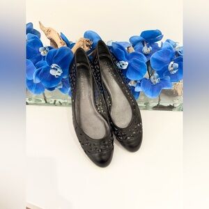 Stuart Weitzman Black Leather Laser Cutout Flats Loafers